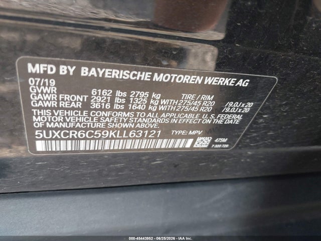 Продаж на аукціоні авто 2019 Bmw X5 Xdrive40i, vin: 5UXCR6C59KLL63121, номер лоту: 45443952