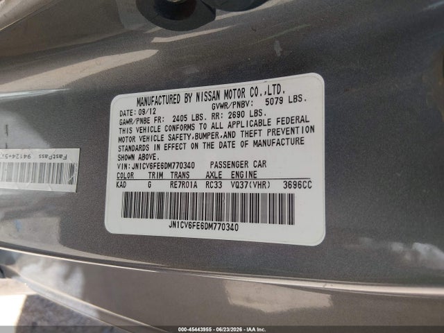 2013 Infiniti G37 მანქანა იყიდება აუქციონზე, vin: JN1CV6FE6DM770340, აუქციონის ნომერი: 45443955