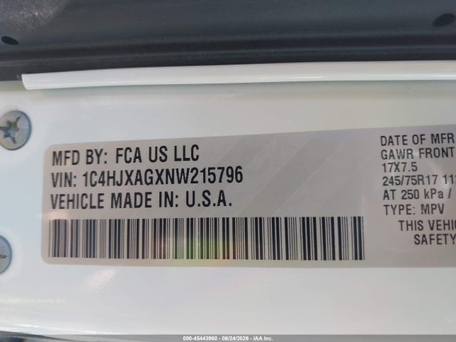 Продажа на аукционе авто 2022 Jeep Wrangler Sport S 4x4, vin: 1C4HJXAGXNW215796, номер лота: 45443960