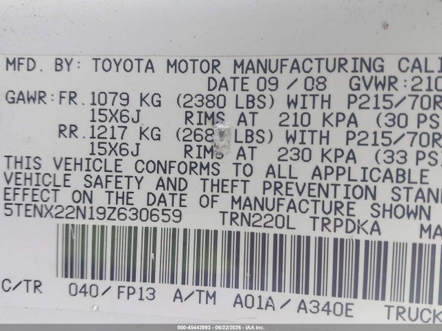 Продажа на аукционе авто 2009 Toyota Tacoma, vin: 5TENX22N19Z630659, номер лота: 45443993