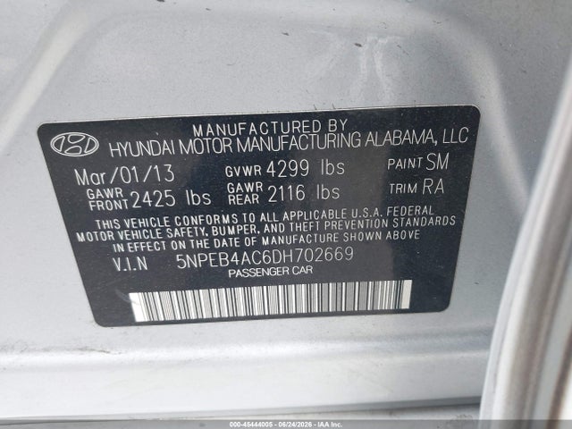 Продажа на аукционе авто 2013 Hyundai Sonata Gls, vin: 5NPEB4AC6DH702669, номер лота: 45444005