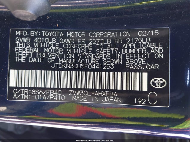 Toyota Prius Two 2015 JTDKN3DU5F0441253 Image 9