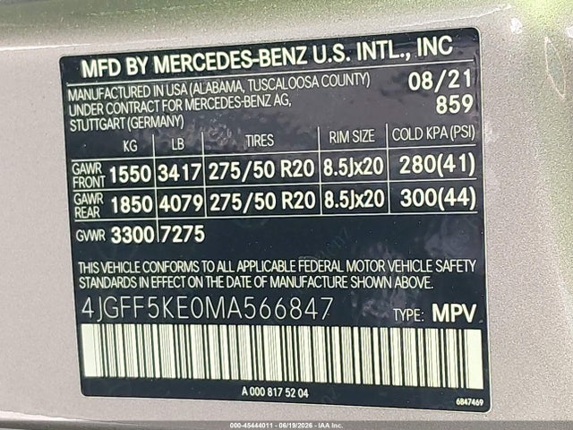 4JGFF5KE0MA566847 Mercedes-Benz Gls 450 4matic