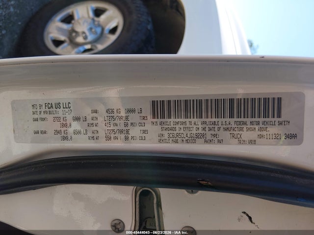 45444043 :رقم المزاد ، 3C6UR5CL4JG192201 vin ، 2018 Ram 2500 Tradesman  4x4 6'4 Box مزاد بيع