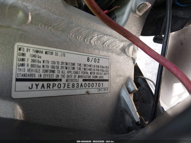 Продаж на аукціоні авто 2003 Yamaha Fjr1300, vin: JYARP07E83A000701, номер лоту: 45444049