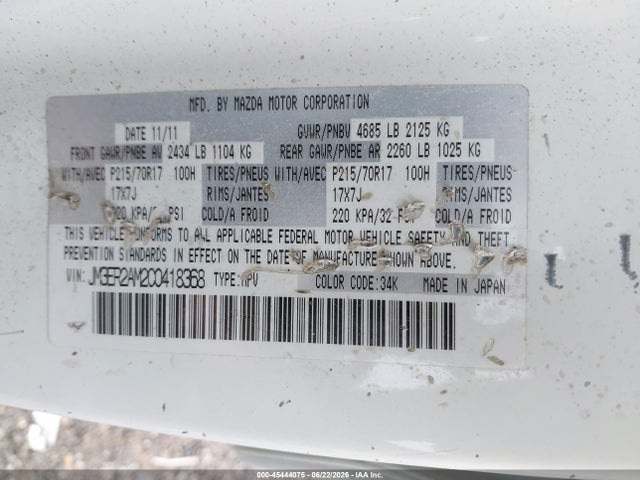 Aukcja sprzedaży 2012 Mazda Cx-7 I Sv, vin: JM3ER2AM2C0418368, numer aukcji: 45444075
