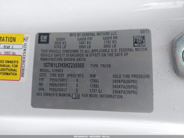Продажа на аукционе авто 2017 Gmc Sierra 1500, vin: 1GTN1LEH3HZ239360, номер лота: 45444182