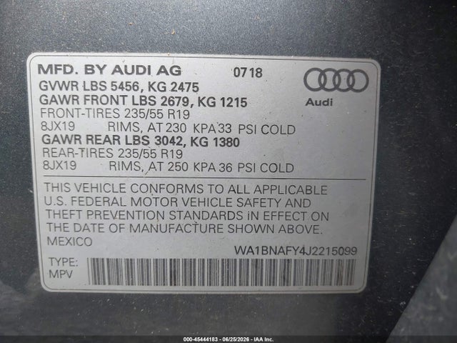 WA1BNAFY4J2215099 Audi Q5 2.0t Premium/2.0t Tech Premium