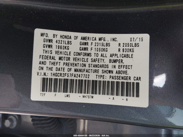 Honda Accord Sport 2015 1HGCR2F57FA247702 Image 9