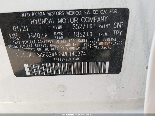 Hyundai ACCENT SE 2021 3KPC24A66ME140374 Image 9