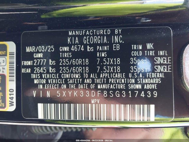 Продаж на аукціоні авто 2025 Kia Sportage Ex, vin: 5XYK33DF8SG317439, номер лоту: 45444264