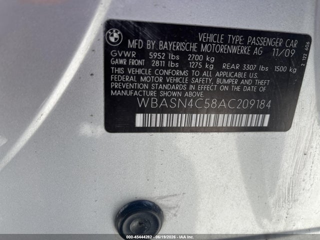 45444282 :رقم المزاد ، WBASN4C58AC209184 vin ، 2010 Bmw 550i Gran Turismo مزاد بيع
