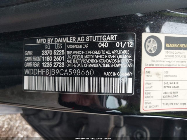 Продаж на аукціоні авто 2012 Mercedes-benz E 350 4matic, vin: WDDHF8JB9CA598660, номер лоту: 45444308