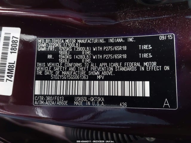 5TDZY5G15GS061363 Toyota Sequoia Sr5 5.7l V8