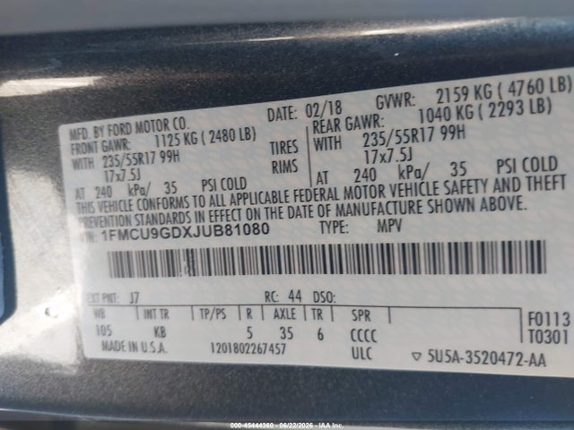 Ford ESCAPE SE 2018 1FMCU9GDXJUB81080 Image 9