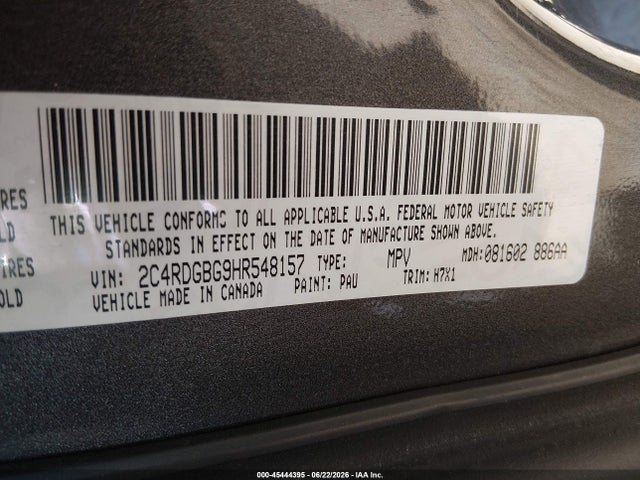 Aukcja sprzedaży 2017 Dodge Grand Caravan Se, vin: 2C4RDGBG9HR548157, numer aukcji: 45444395