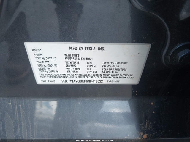 Продажа на аукционе авто 2022 Tesla Model Y Performance Dual Motor All-wheel Drive, vin: 7SAYGDEF6NF448032, номер лота: 45444405