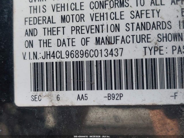 45444416 :رقم المزاد ، JH4CL96896C013437 vin ، 2006 Acura Tsx مزاد بيع