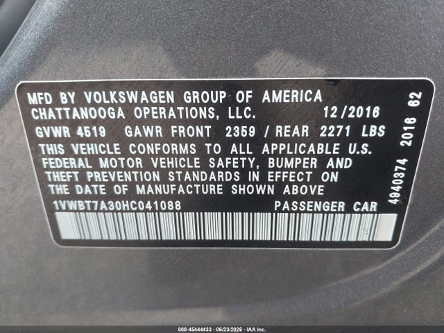 1VWBT7A30HC041088 Volkswagen Passat 1.8t Se