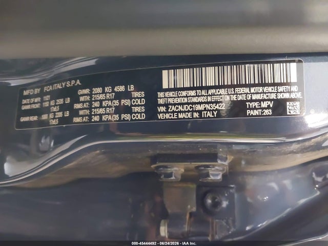 Auction sale of the 2021 Jeep Renegade Trailhawk 4x4, vin: ZACNJDC19MPN35422, lot number: 45444492