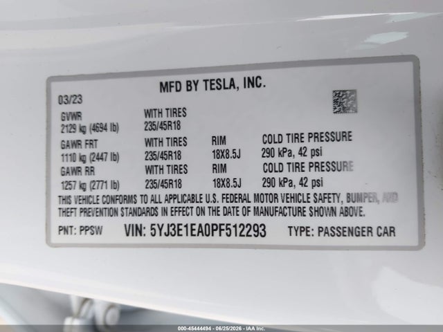 Tesla Model 3 Rear-wheel Drive 2023 5YJ3E1EA0PF512293 Image 9