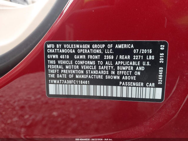 1VWAT7A38FC118461 Volkswagen Passat 1.8t Limited Edition