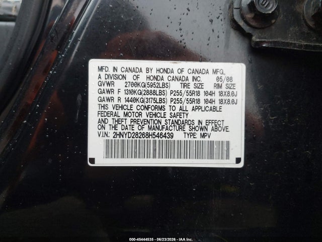 2008 Acura Mdx მანქანა იყიდება აუქციონზე, vin: 2HNYD28268H546439, აუქციონის ნომერი: 45444535