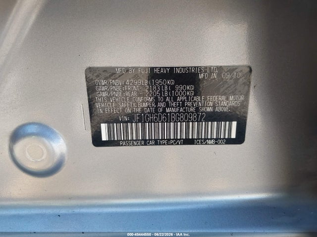 Продаж на аукціоні авто 2011 Subaru Impreza Outback Sport, vin: JF1GH6D61BG809872, номер лоту: 45444550
