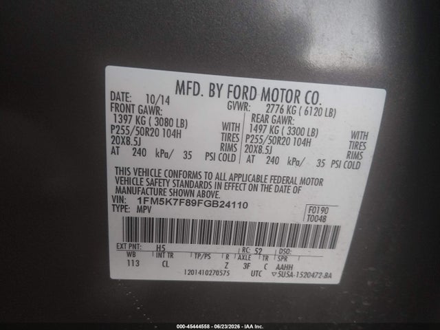 Продажа на аукционе авто 2015 Ford Explorer Limited, vin: 1FM5K7F89FGB24110, номер лота: 45444558