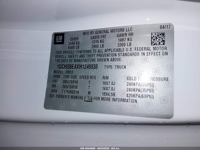 1GCHSBEAXH1249938 Chevrolet Colorado 2wd Wt