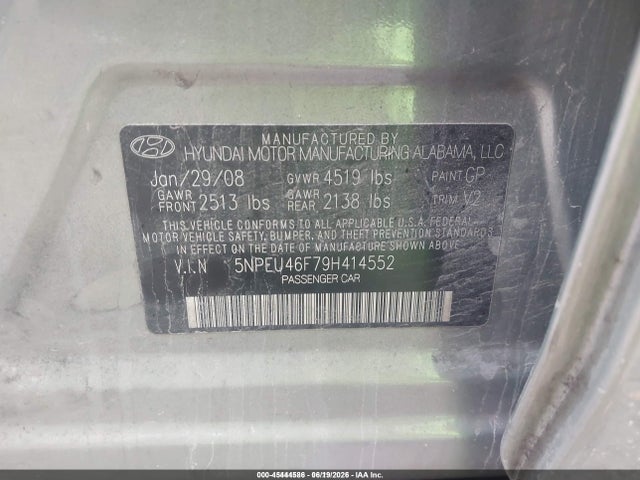 2009 Hyundai Sonata Limited V6 მანქანა იყიდება აუქციონზე, vin: 5NPEU46F79H414552, აუქციონის ნომერი: 45444586