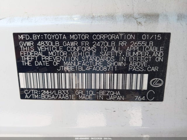 Продажа на аукционе авто 2015 Lexus Gs 350 Crafted Line, vin: JTHBE1BL4FA008711, номер лота: 45444593