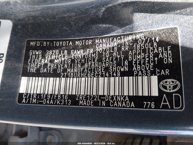 Toyota COROLLA LE 2014 2T1BURHE6EC214148 Image 9