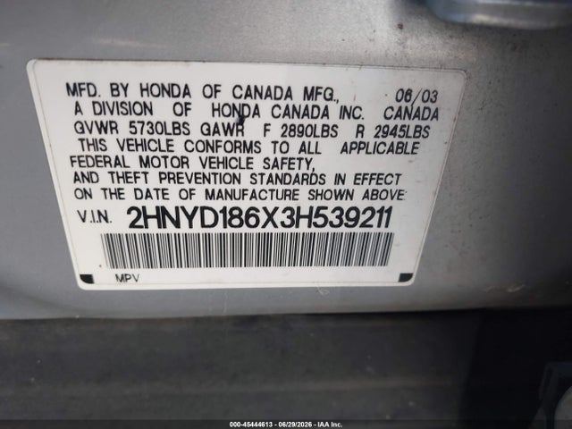 2003 Acura Mdx მანქანა იყიდება აუქციონზე, vin: 2HNYD186X3H539211, აუქციონის ნომერი: 45444613