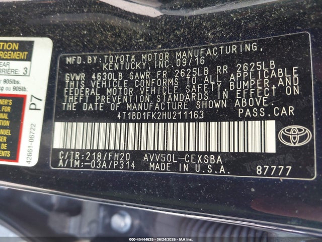 4T1BD1FK2HU211163 Toyota Camry Hybrid Se
