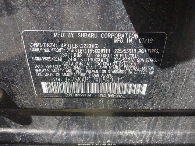 Aukcja sprzedaży 2019 Subaru Forester Sport, vin: JF2SKAPC7KH590115, numer aukcji: 45444673