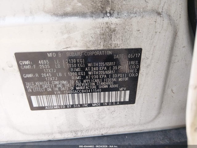 Продажа на аукционе авто 2017 Subaru Outback 2.5i Premium, vin: 4S4BSACC8H3411540, номер лота: 45444682