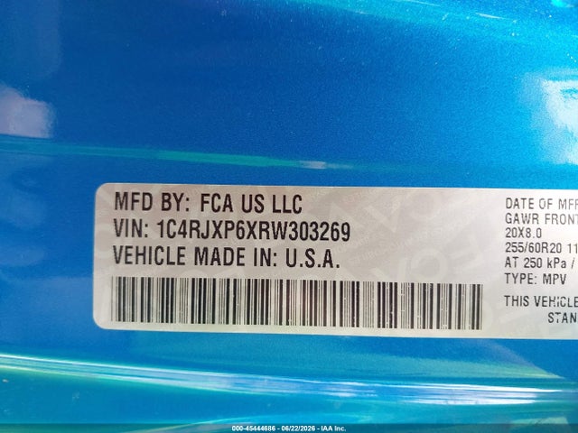 45444686 :رقم المزاد ، 1C4RJXP6XRW303269 vin ، 2024 Jeep Wrangler 4xe Sahara 4xe مزاد بيع