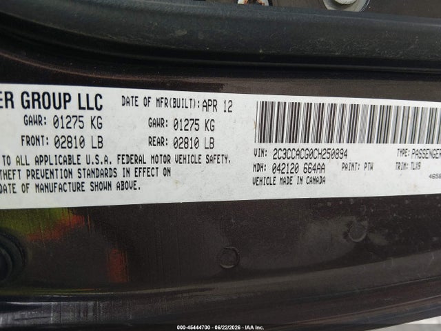 2012 Chrysler 300 Limited მანქანა იყიდება აუქციონზე, vin: 2C3CCACG0CH250894, აუქციონის ნომერი: 45444700