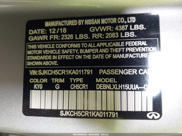 Aukcja sprzedaży 2019 Infiniti Qx30 Luxe, vin: SJKCH5CR1KA011791, numer aukcji: 45444704