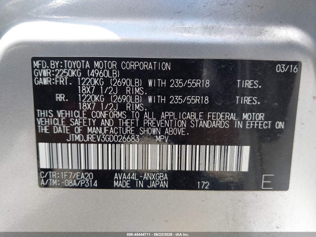 JTMDJREV3GD026683 Toyota Rav4 Hybrid Limited