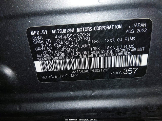 Aukcja sprzedaży 2022 Mitsubishi Outlander Sport 2.0 Le Awc, vin: JA4ARUAU3NU021292, numer aukcji: 45444736