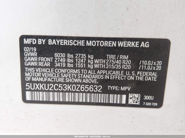 Продажа на аукционе авто 2019 Bmw X6 Xdrive35i, vin: 5UXKU2C53K0Z65632, номер лота: 45444738