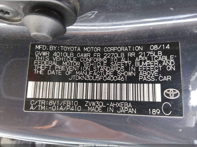 JTDKN3DU5F0400461 Toyota Prius Two