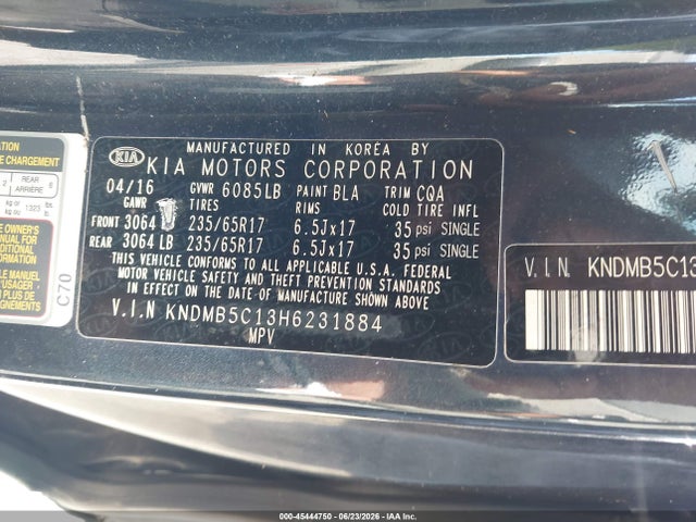 Продаж на аукціоні авто 2017 Kia Sedona Lx, vin: KNDMB5C13H6231884, номер лоту: 45444750