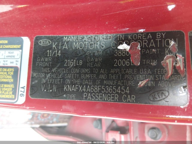 Auction sale of the 2015 Kia Forte Lx, vin: KNAFX4A68F5365454, lot number: 45444766