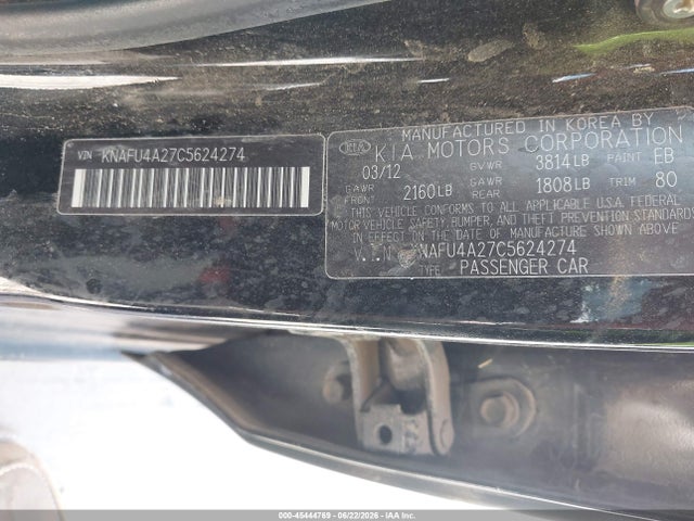 45444769 :رقم المزاد ، KNAFU4A27C5624274 vin ، 2012 Kia Forte Ex مزاد بيع