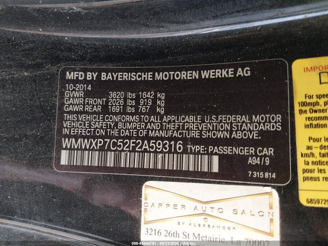 2015 Mini Hardtop Cooper S მანქანა იყიდება აუქციონზე, vin: WMWXP7C52F2A59316, აუქციონის ნომერი: 45444791