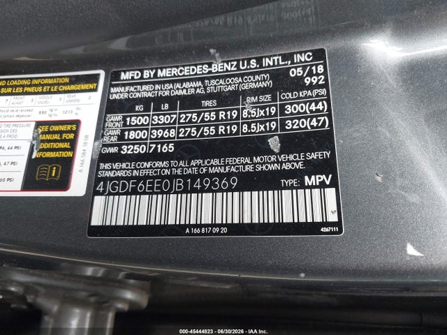 Продажа на аукционе авто 2018 Mercedes-benz Gls 450 4matic, vin: 4JGDF6EE0JB149369, номер лота: 45444823