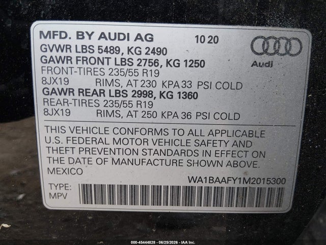Продаж на аукціоні авто 2021 Audi Q5 Premium Plus 45 Tfsi Quattro S Tronic, vin: WA1BAAFY1M2015300, номер лоту: 45444828